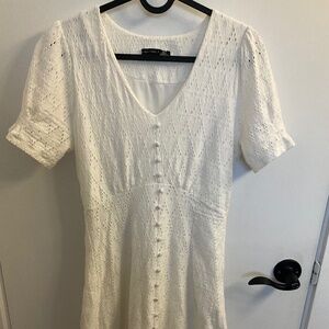 White eyelet v-neck dress with buttons, size small